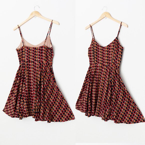 Miss Me Retro Geometric Print Fit Flared Skater Dress S V Neck Pinup Y2K Vintage - Picture 8 of 16